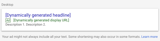 Dynamic Search Ads - preview - desktop