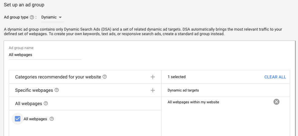 Dynamic Search Ads - All Webpages example - 18