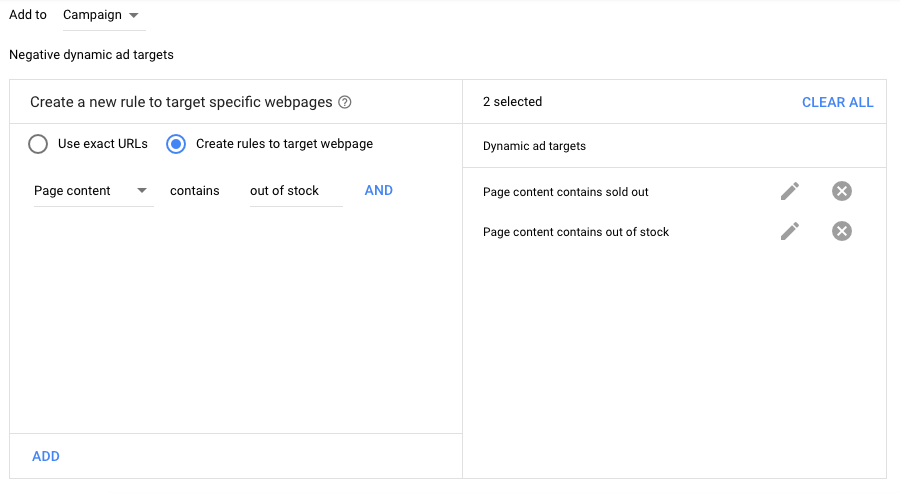 Dynamic Search Ads - Negative Dynamic Ad Targets - 20