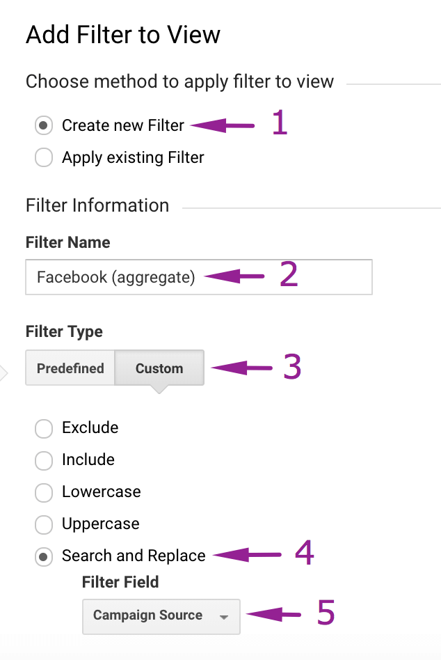 How to Fix m/lm/l.facebook.com in Google Analytics: Step 4: configure filter in google analytics