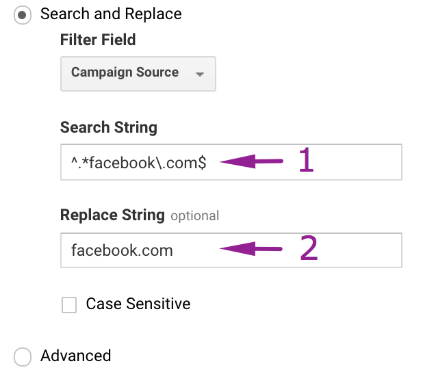 How to Fix m/lm/l.facebook.com in Google Analytics: Step 5: search and replace filter