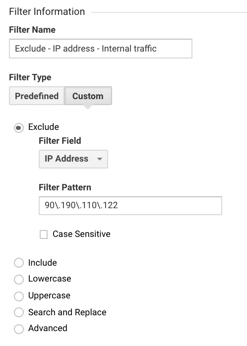 Exclude Internal Traffic by IP address