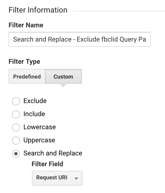 Search and Replace - Exclude fbclid Query Parameter from URLs