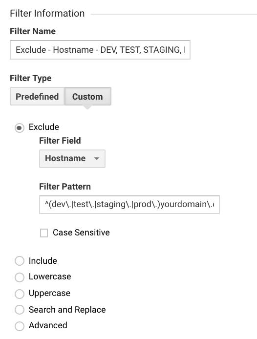 Exclude DEV, TEST, STAGING & PROD Hostnames (environments)