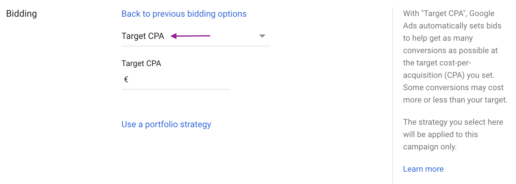 target CPA bidding